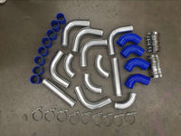 NEW 3"76MM Aluminum Universal Intercooler Turbo Piping Blue hose T-Clamp kits