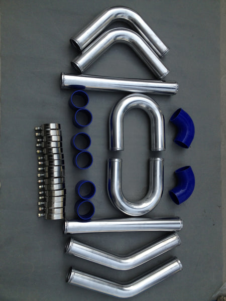 BRAND NEW 2.5" Aluminum Universal Intercooler Turbo Piping pipe + Blue hose kits