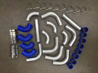 FOR 2.5" 64MM Aluminum Universal Intercooler Turbo Piping Blue hose T-Clamp kit